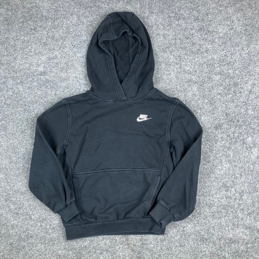 Nike Hoodie Boys M Black Swoosh Logo Pullover Athletic Sportswear Sweatshirt